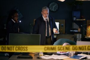 Investigating Crime Scene with Officers Working Diligently